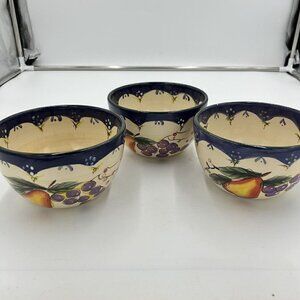 Tabletops Gallery 6" Soup Cereal Bowl Set of 3 Boulevard Fruit Pattern
